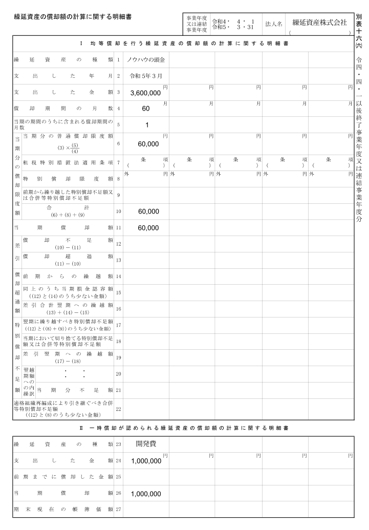 繰延資産の経理処理と別表16(6)の記載例 税務会計実務ノート
